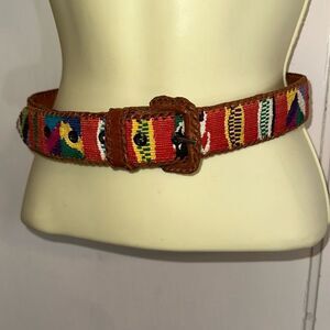 Vtg Cornucopia brand Guatemalan hand woven multi colored & pattern leather belt